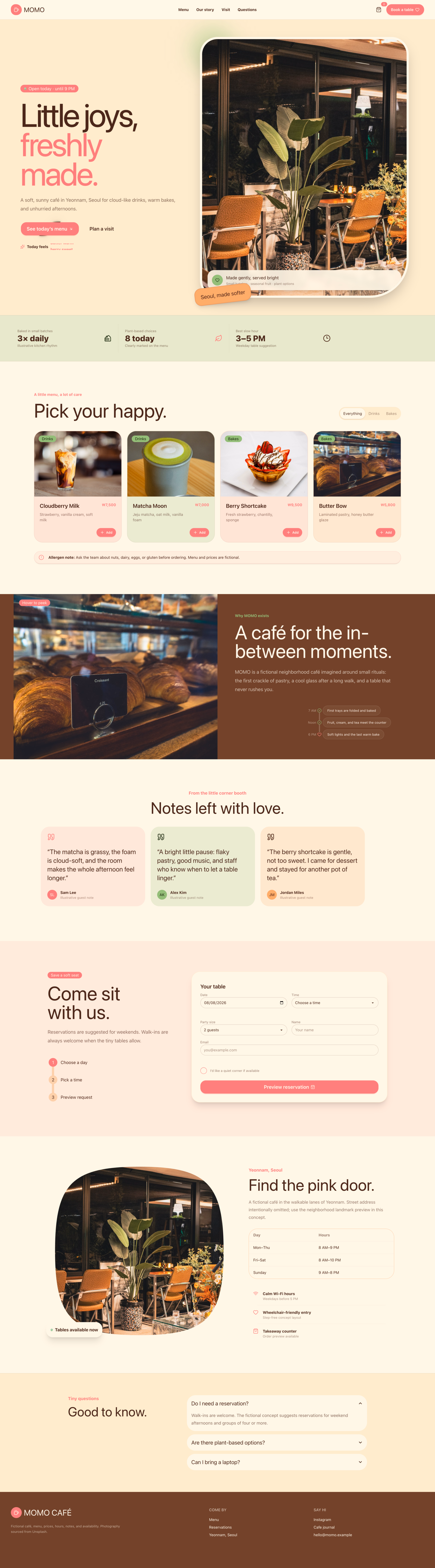 Cute cafe landing page generated with Blueprint MCP