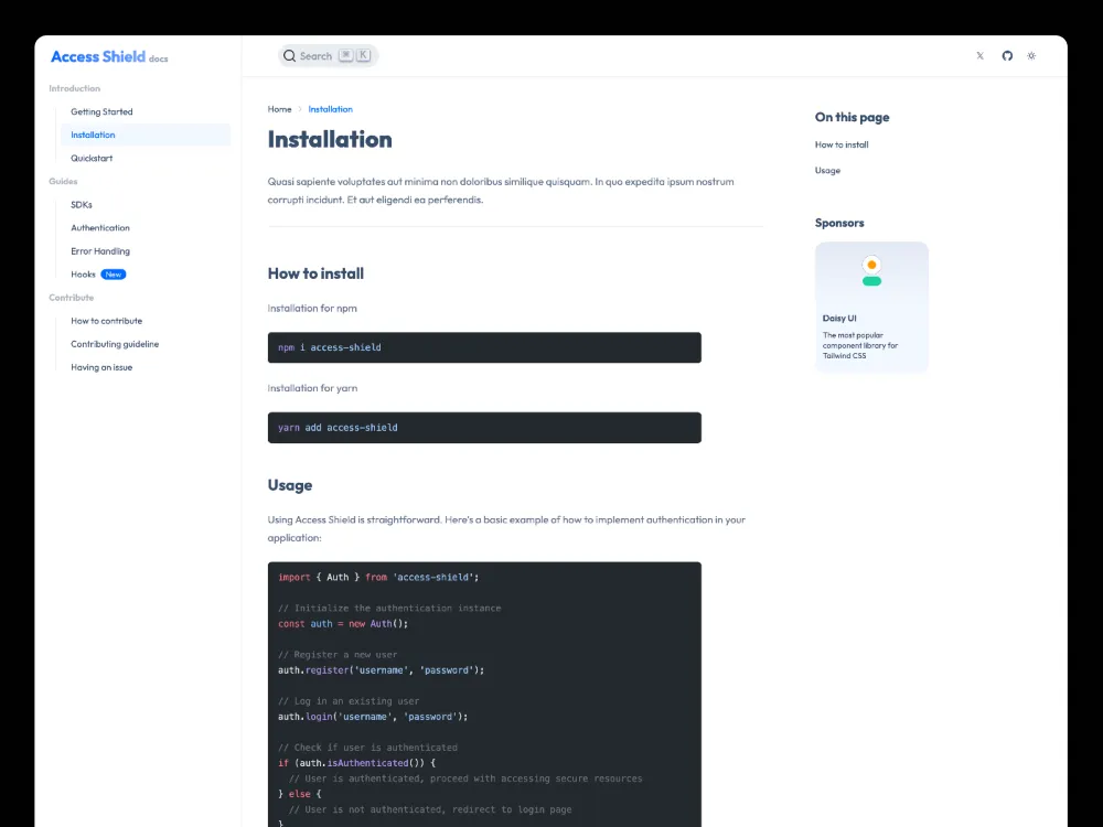 Documentation template