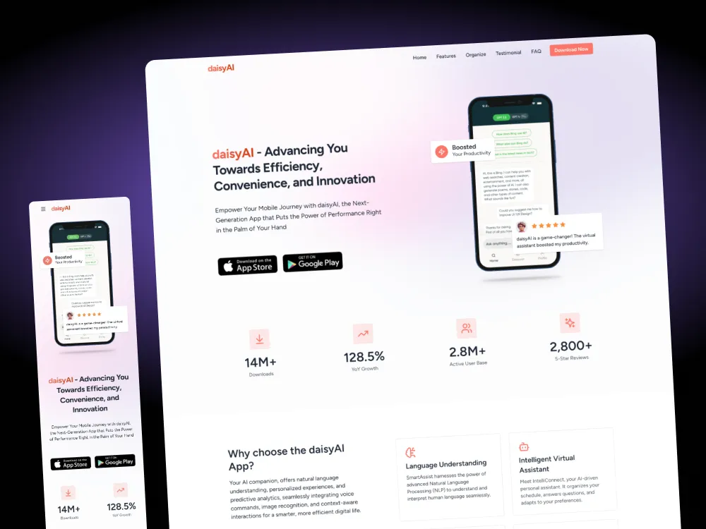 Mobile app landing page