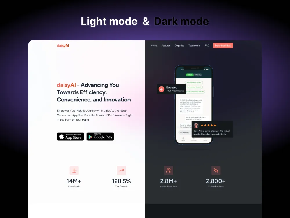 Mobile app landing page